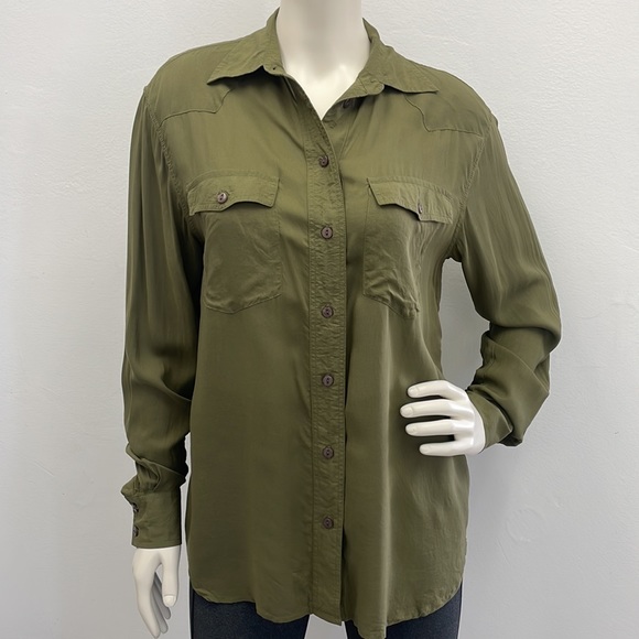 Frye • Olive Green Button-down Addie Top with Front Chest Pockets - Picture 3 of 12